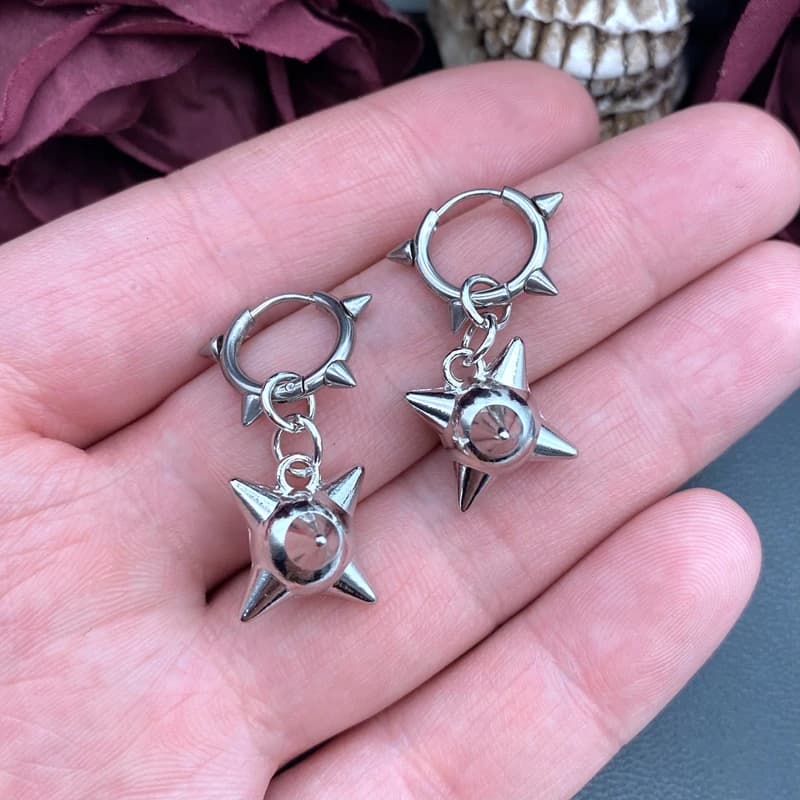 Orecchini pendenti a cerchio con sfera appuntita gotica per donna Y2K Orecchini pendenti con ciondolo stella mattutina con punta punk Orecchini estetici grunge