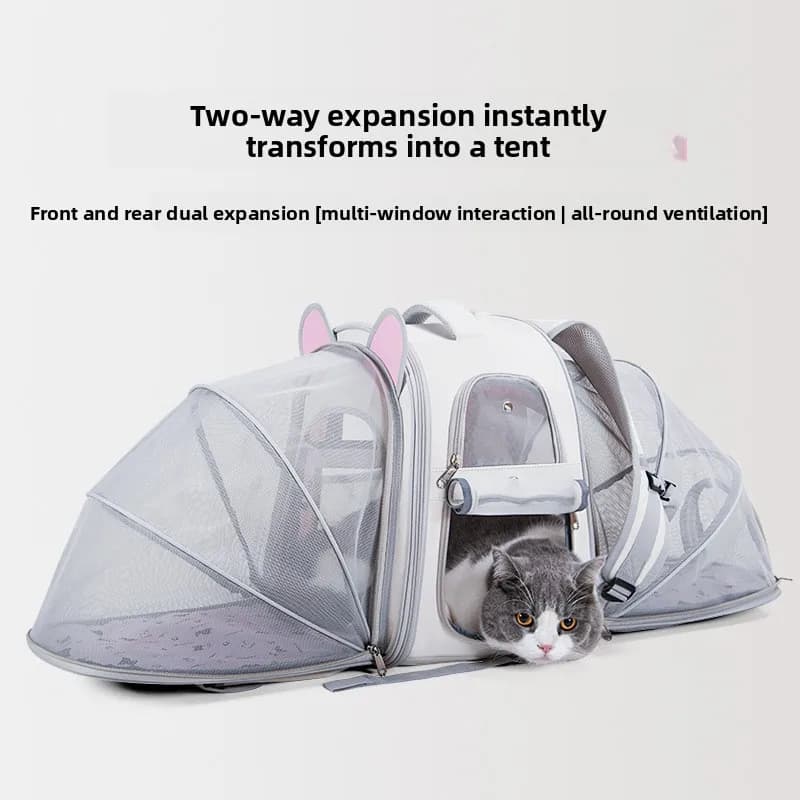 Zaino Trasportino per Gatti, Borsa da Viaggio Portatile e Traspirante, Zaino da Esterno per Cuccioli, Borsa a Mano con Ampio Spazio Espandibile, Gabbia per Gatti