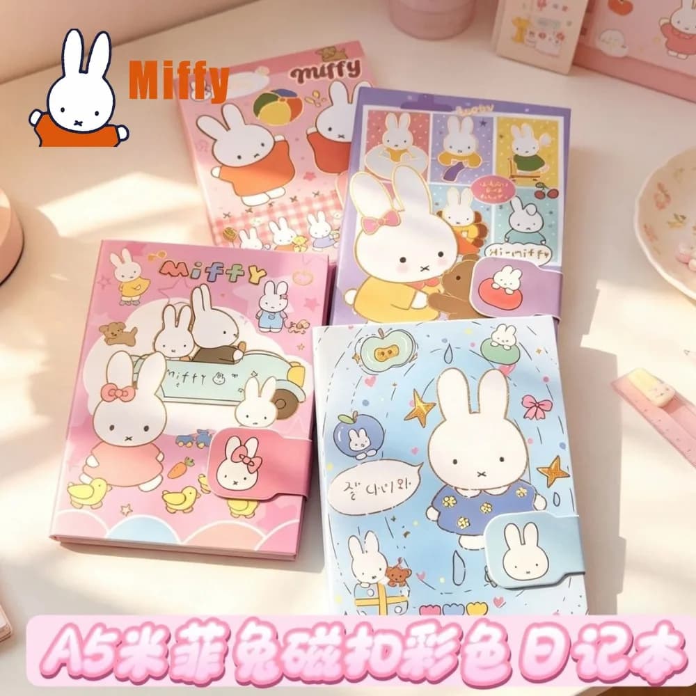 Quaderno A5 con Copertina Rigida Kawaii Miffy, Diario con Coniglietto Carino, Pagine Colorate Fronte-Retro, Agenda per Studenti, Regalo per Ragazze