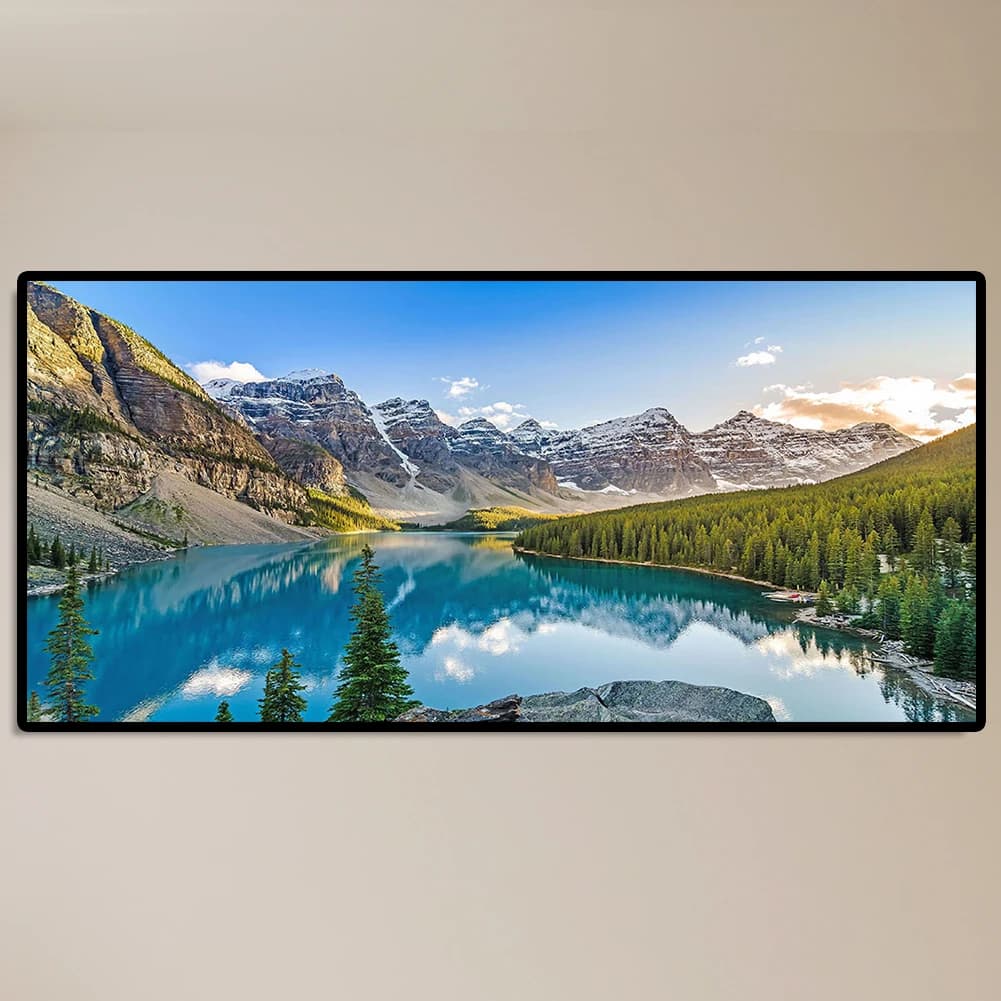 Pittura Diamante Fai da Te, Ricamo a Punto Croce con Paesaggio Montano Rotondo Completo, Decorazione