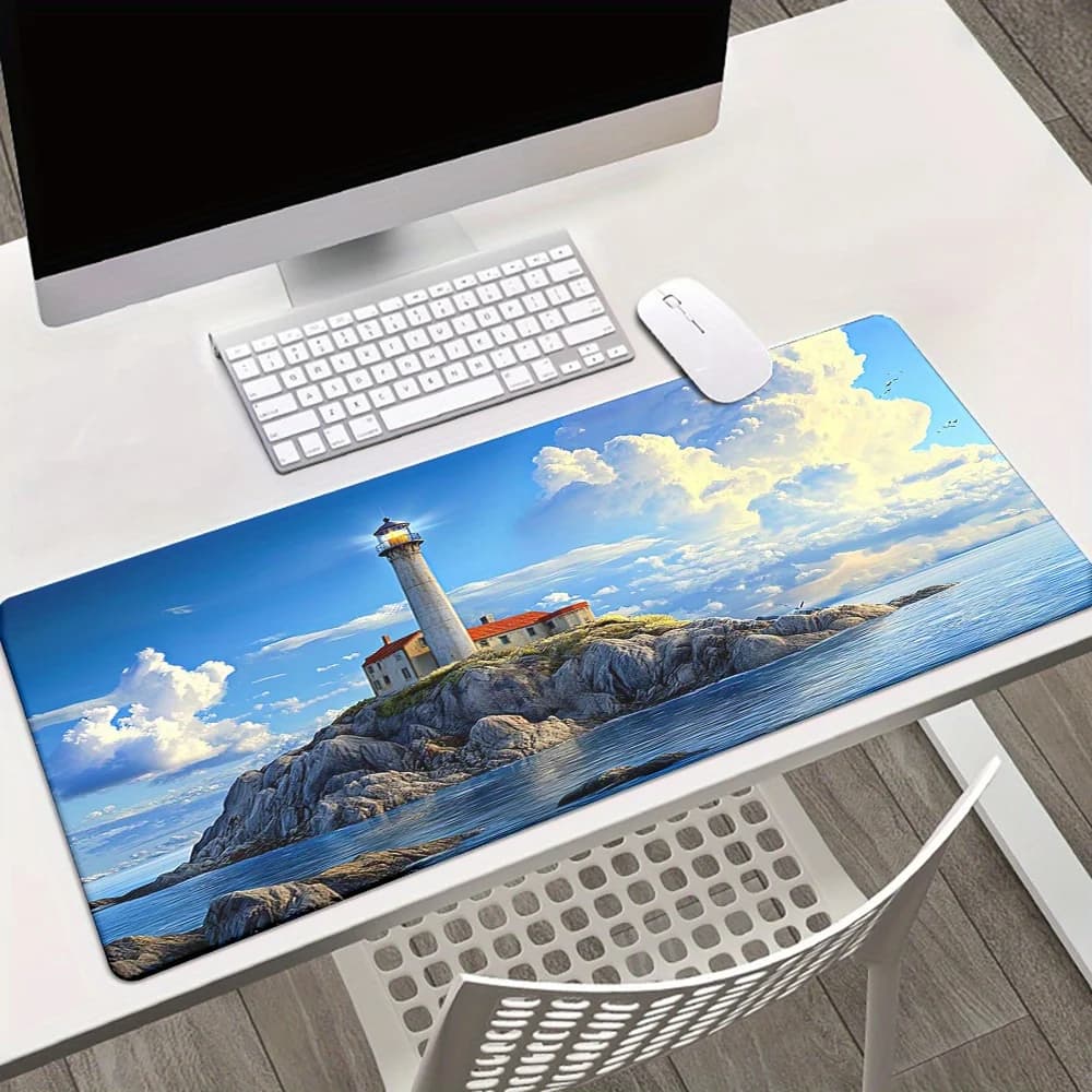 Tappetino per mouse esteso Lighthouse Sea View, tappetino da scrivania in gomma antiscivolo per ufficio e gaming
