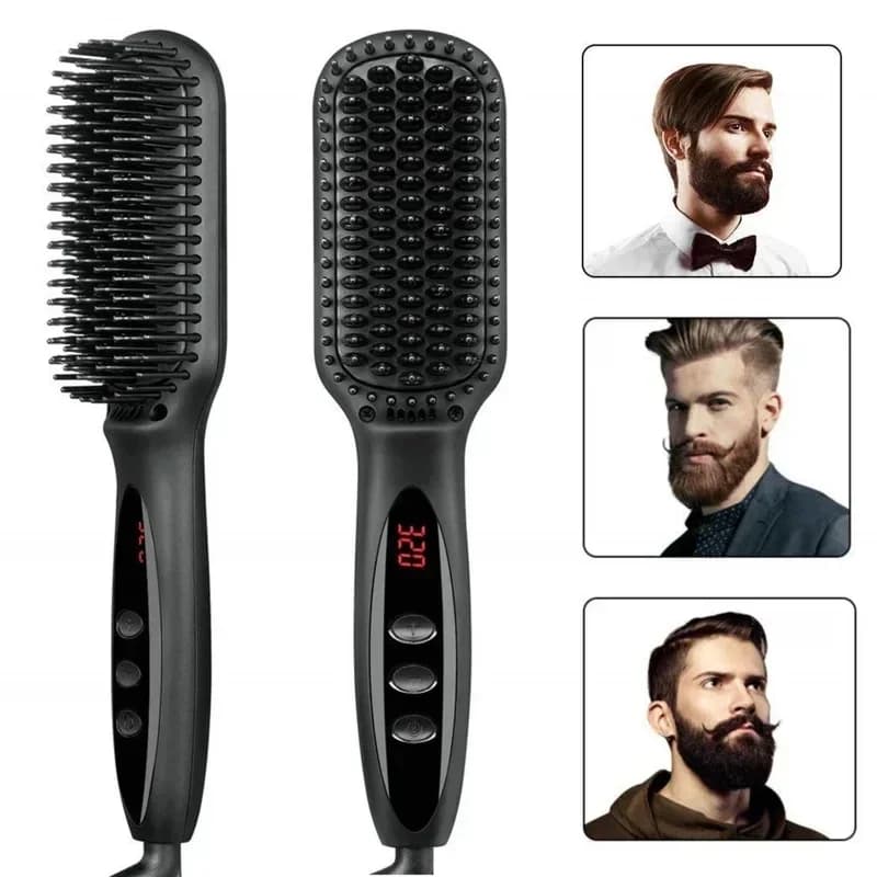 Spazzola Elettrica Lisciante per Barba e Capelli, Spazzola Raddrizzante Anti-scottatura in Ceramica per Barba e Capelli
