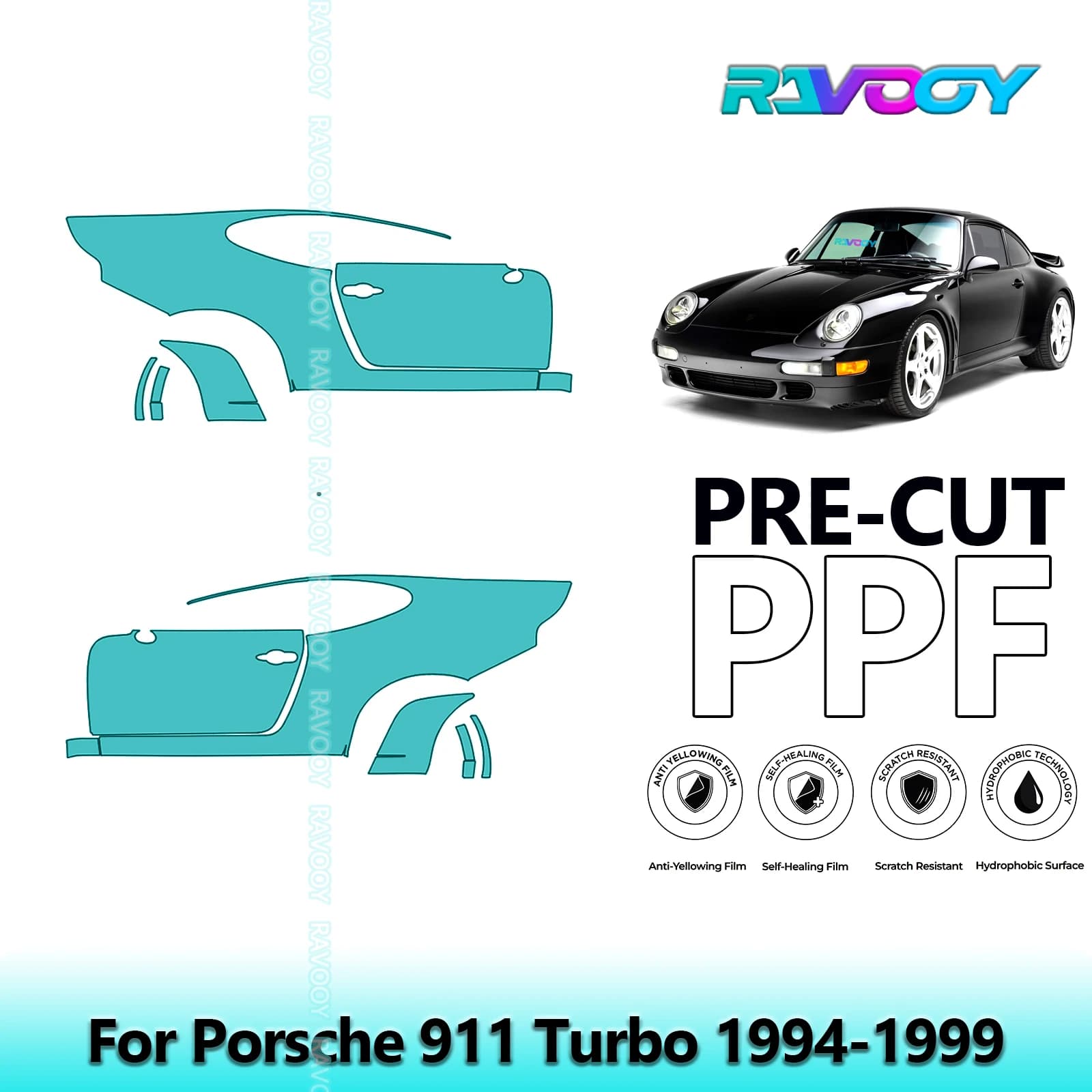 For Porsche 911 Turbo 1994-1999 8.5mil Transparent Opaco Pre-Cut PPF Door and Kit Pillar A/B Protection Film TPU