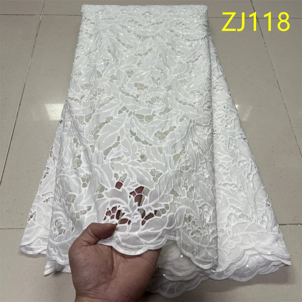 2026 African Nigerian Latest High Quality With Tulle Sewing Lace Fabric Guipure Embroidery Dresses Sequins Beads 5Yards ZJ118
