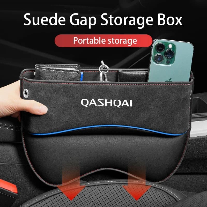Scatola portaoggetti per riempimento gap tascabile in pelle scamosciata per seggiolino auto con logo per accessori auto Nissan QASHQAI j10 j11 j12