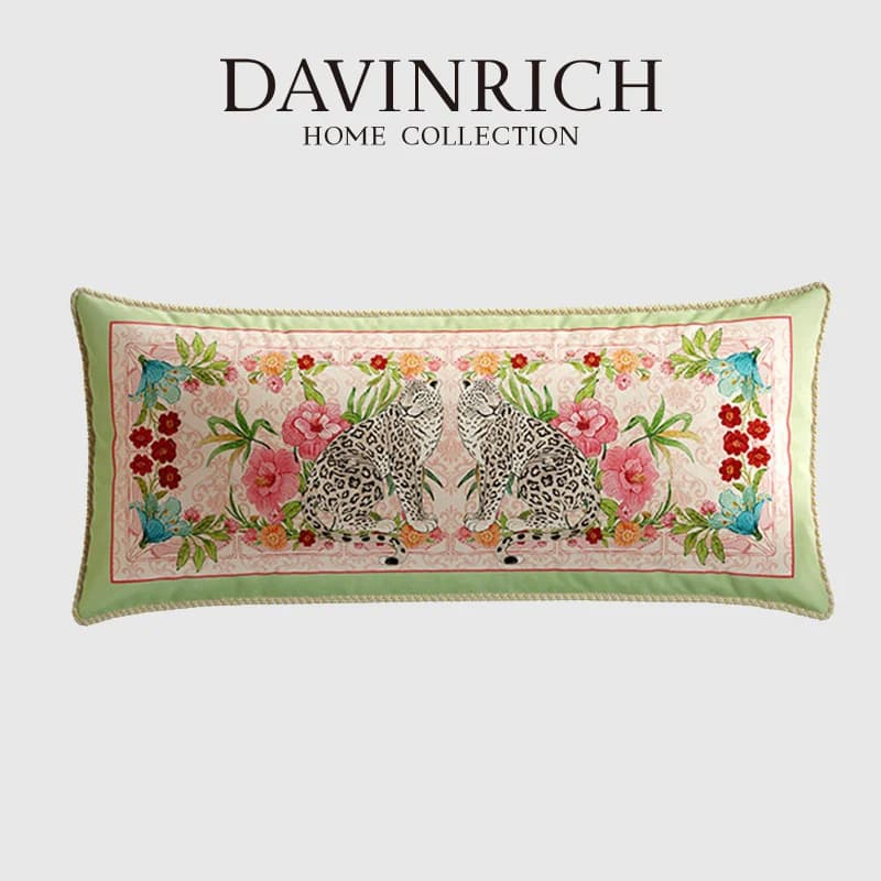 DAVINRICH Federa Decorativa Lunga in Velluto con Motivo Floreale Tropicale Tigre Primaverile, per Cuscino Lombare, Ideale per Valorizzare l'Arredamento di Ogni Soggiorno
