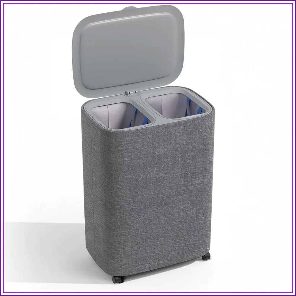 90L Tall Divided Laundry Hamper with Wheels and Lid, Dual Section Laundry Sorter with 2 Removable Bags for Easy Clothes Separation