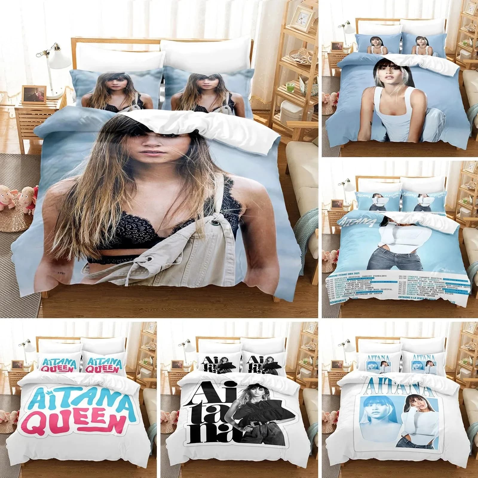 Set di Biancheria da Letto con Motivo della Cantante Spagnola A-Aitana, Copripiumino 3 Pezzi per Letto Singolo, Matrimoniale, Queen, King, per Adulti e Bambini