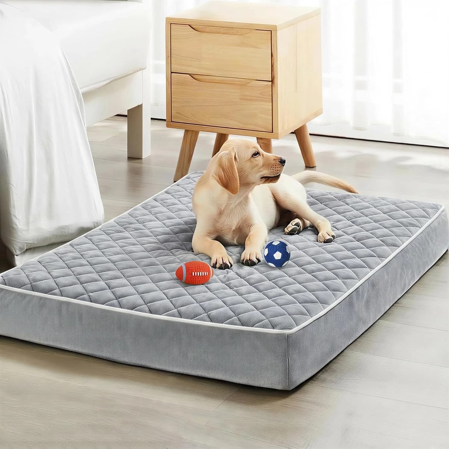 Orthopedic Waterproof Extra Large Dogs Bed with Removable Washable Cover, Multi-Needle Quilting XL Crate Bed for Large