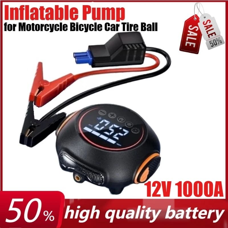 Pompa d'aria intelligente portatile per avviamento di emergenza per auto 12V 8000mAh per strumento di test per riparazione pneumatici per auto da bicicletta per moto Accumulatori e caricabatterie di riserva
