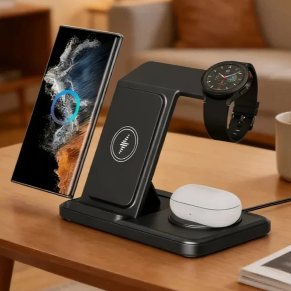 Stazione di Ricarica Wireless 3 in 1 per Samsung S25 S24 S23 S22 S21 S20 Buds3 Pro/Buds Galaxy Watch 8 7 6 5 4 3 - Supporto di Ricarica Rapida
