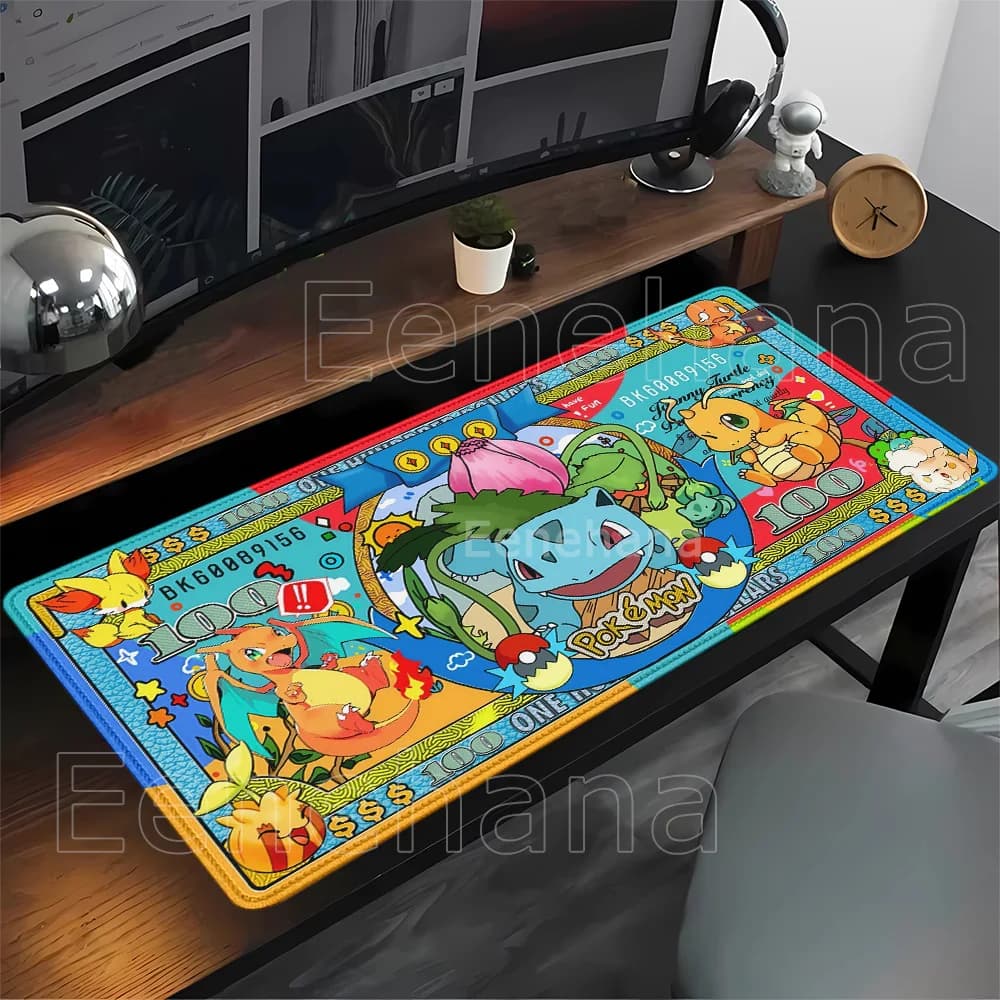 Tappetino per mouse con stampa HD di banconote Pokémon, accessori per computer, tappetino da scrivania grande in gomma con Eevee e Gengar per gaming.