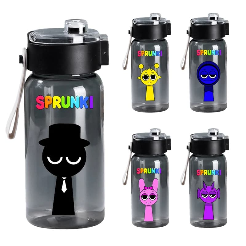 Bottiglia d'acqua portatile Sprunki da 600 ml per ragazza Ragazzo Sport Tazza d'acqua Tazza pratica Bottiglia d'acqua essenziale per ufficio da viaggio all'aperto Regalo