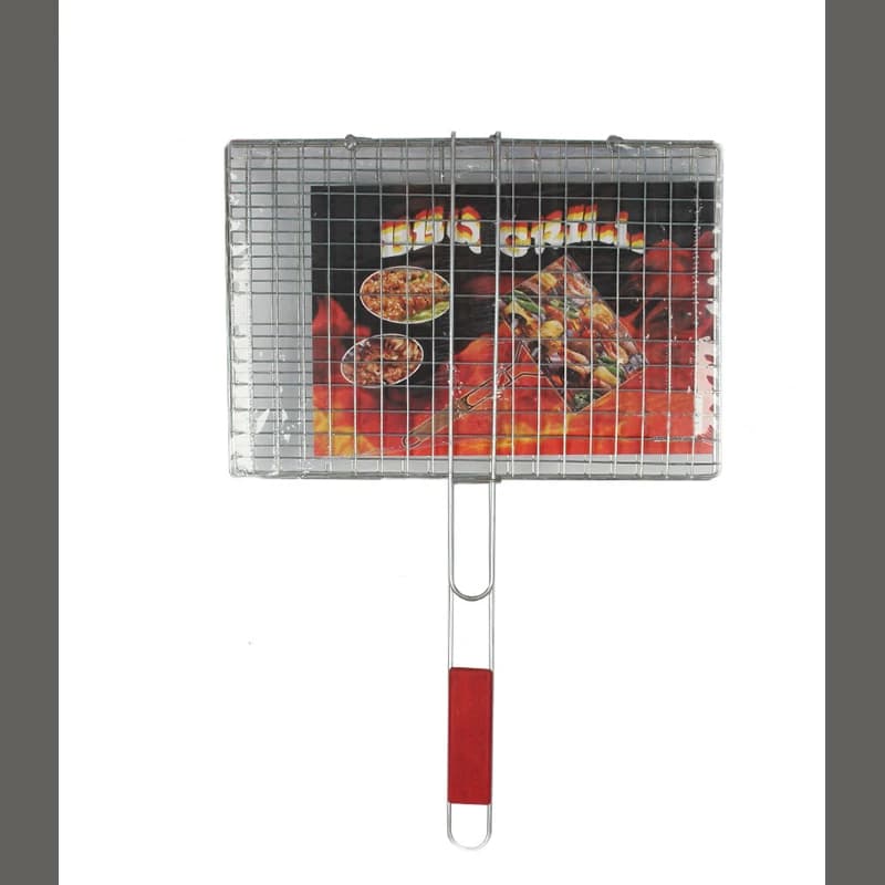 Manico in legno in acciaio inossidabile Rete per barbecue Clip per pesce alla griglia 35x24 cm Strumento per grigliare all'aperto