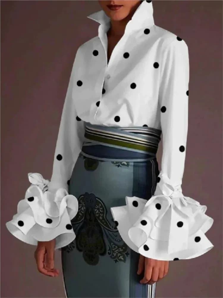 2025 Camicie casual Camicette stile semplice Camicetta da pendolarismo per camicia da donna Temperamento Elegante tinta unita sottile Maniche a foglia di loto
