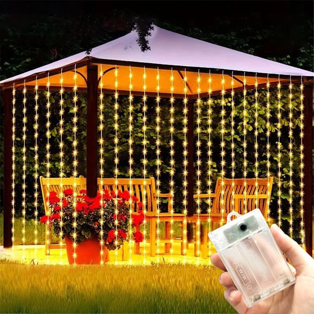 Luci a tenda a LED a batteria per finestre, 8 modalità, luci fatate per Natale, feste, matrimoni, regali, decorazioni da giardino, esterno