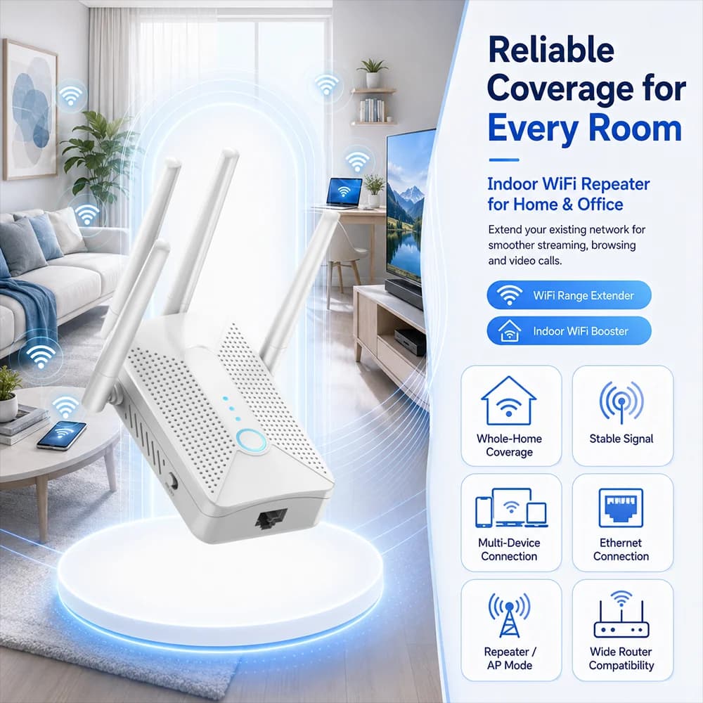 WiFi Range Extender Dual Band Wireless WiFi Repeater 1200Mbps Whole Home Network Signal Booster with Ethernet Port WPS Function