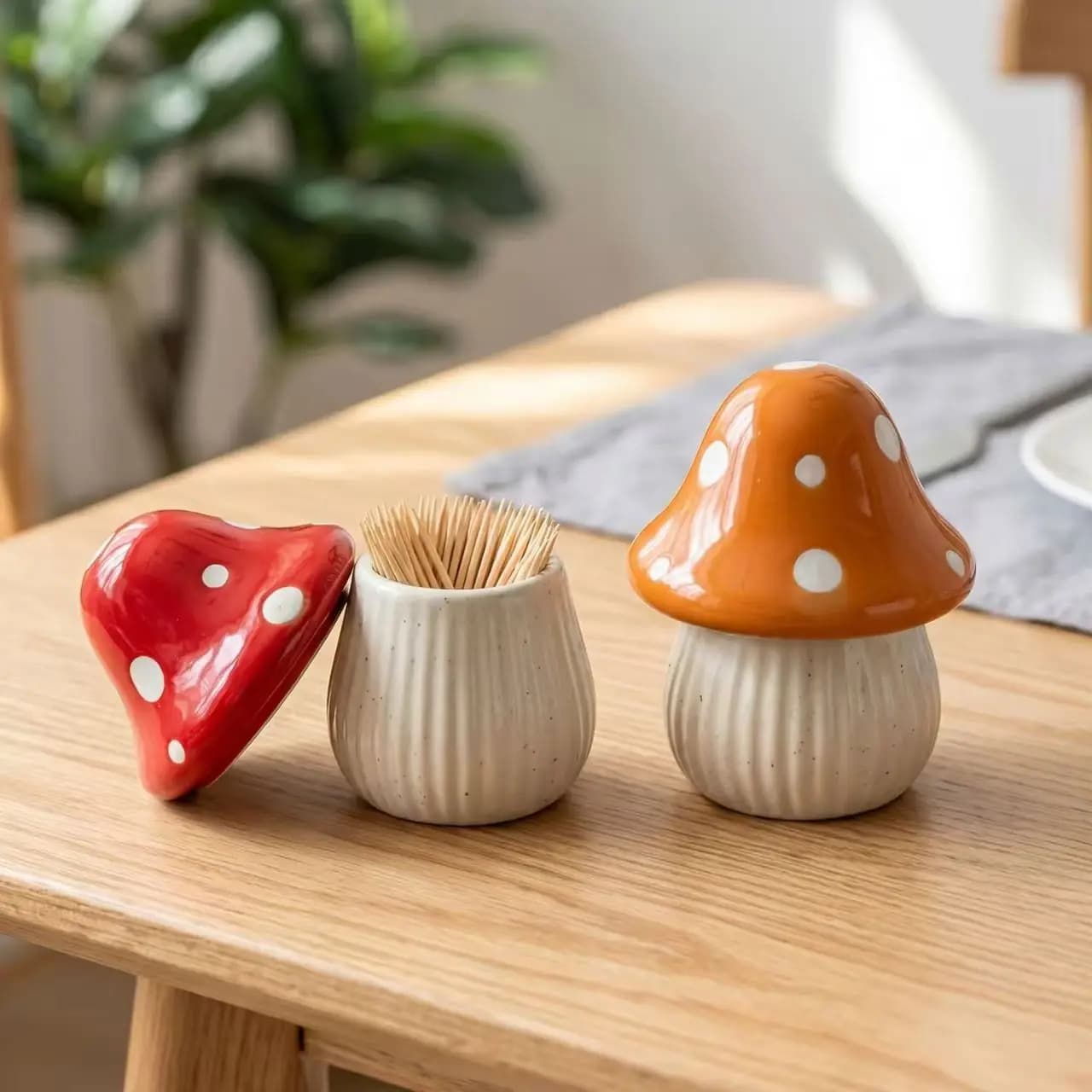 Cartoon Mushroom Ceramic Storage Jars Home Desktop Toothpick Holder Cotton Swab Organizer Kitchen Bathroom Decoratives Container