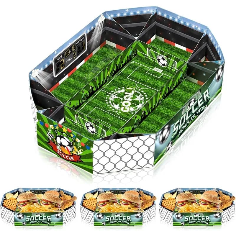 Set di 3 Vassoi per Snack a Tema Calcio, Ideali per Feste e Compleanni, Decorazioni per Tavoli da Tailgate