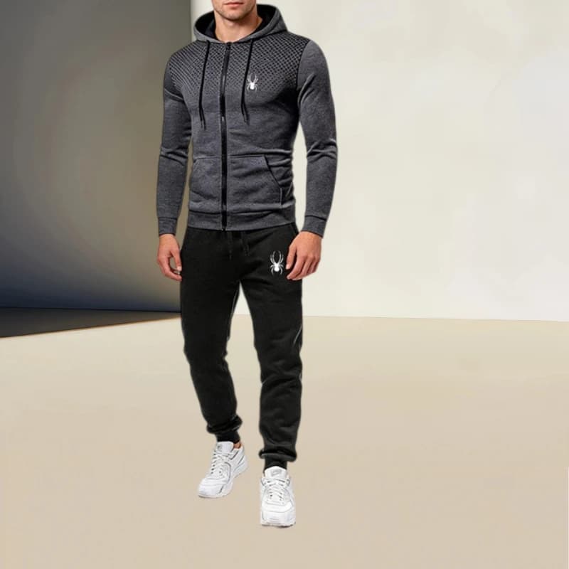 Men's casual sportswear set spring/summer, zip jacket and printed hood + trouser set, fashionable sportswear, suitable for streetwear