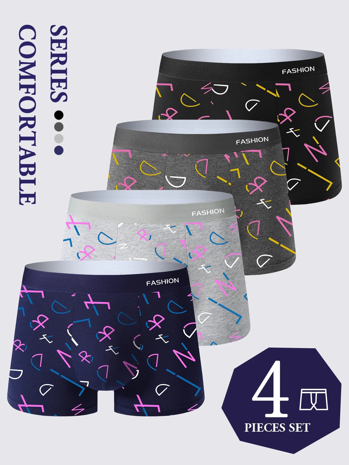 4Pcs Boxers Men’S Underwear，Four Corners Loose Breathable Comfortable Shorts，Trendy and stylish, sporty breathable boxers