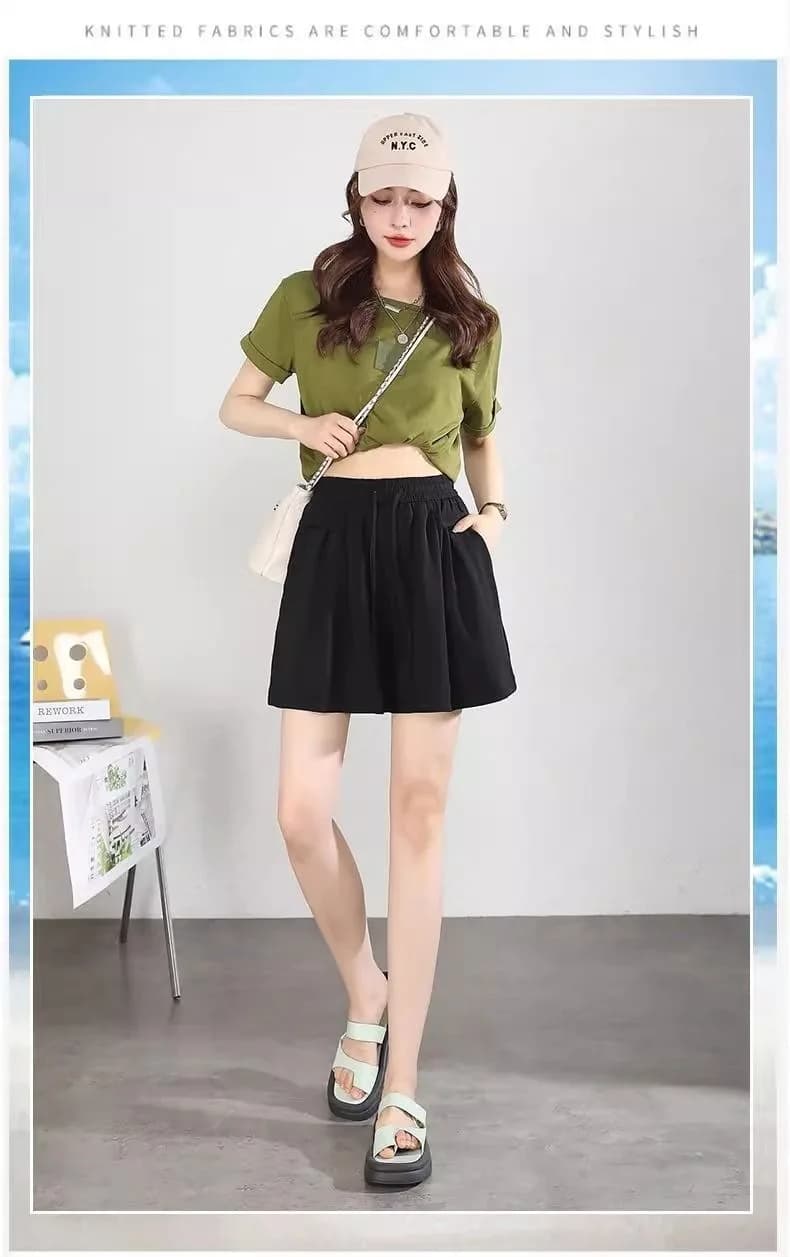 High Waist Pleated Skirt Pants Women's Summer Outdoor Wear Lazy Style Drapey Wide Leg Skirt Pants Sport Shorts Elastic Waist