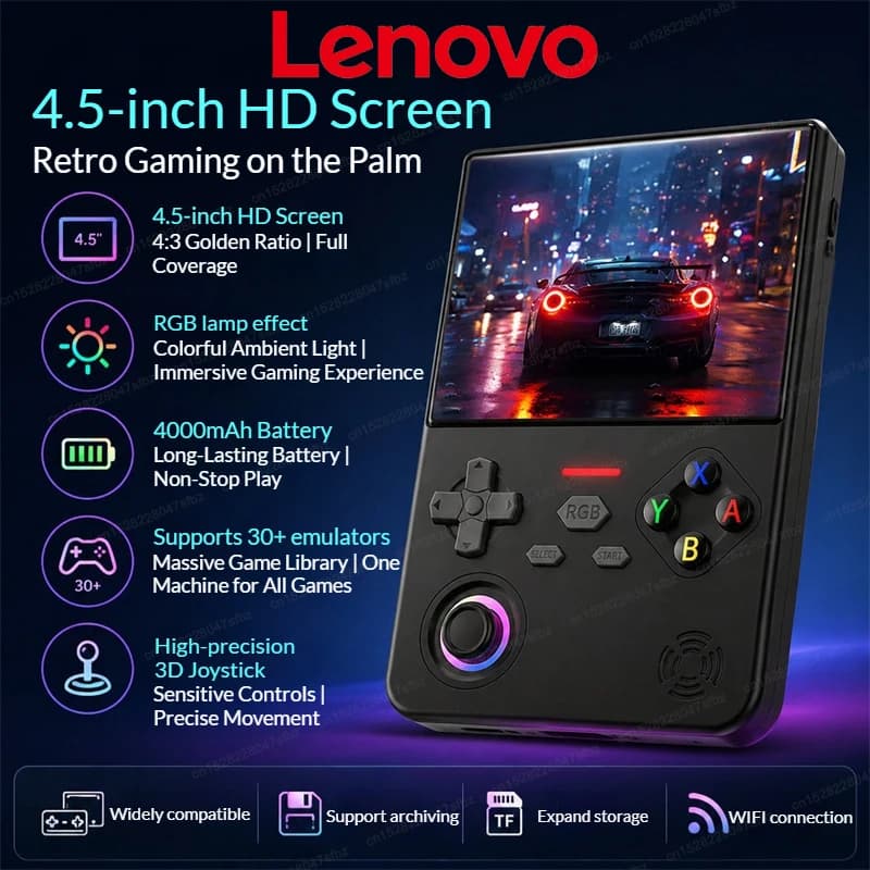 Nuova Console di Gioco Portatile Lenovo G02 64 Bit Linux Retro 128G/64G Schermo IPS da 4.5'' per Regalo Bambini Batteria da 4000mAh