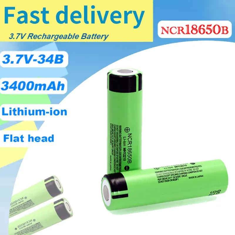 2026 New High Capacity NCR 18650B 3.7V 3400mAh 18650 Flat Head High Current Rechargeable Lithium Battery+charger