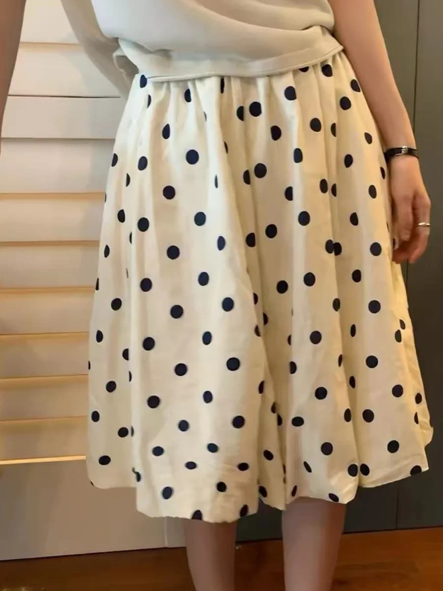 Retro Cotton Linen Polka Dot Wide Leg Pants Elastic Waist Slimming Flower Bud Skirt Pants Loose Five-Quarter Pants for plus S...