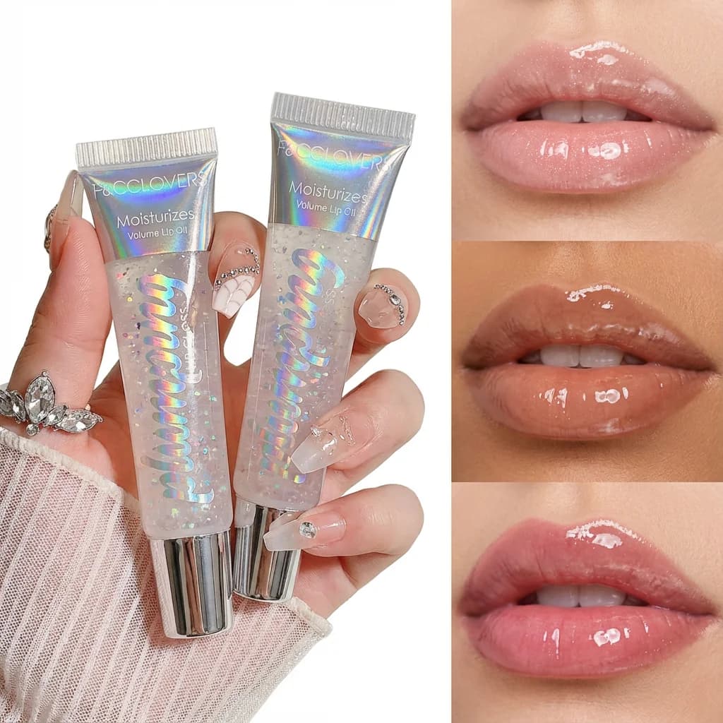 1PC Transparent lip oil, moisturizing, liquid lipstick with fine glitter, creates a shiny mirror effect