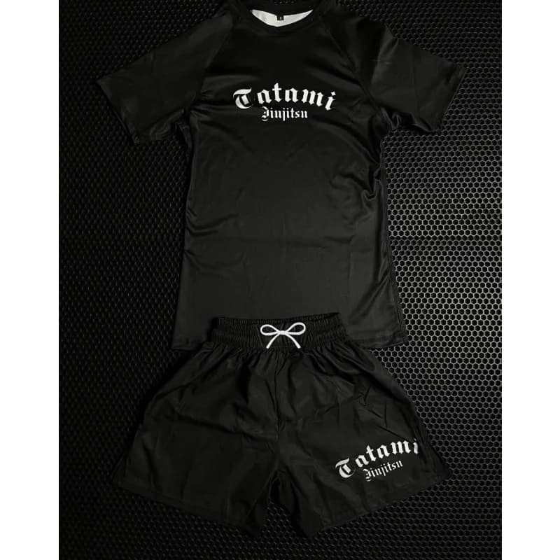 Completo Sportivo da Uomo 2026 Nuovo Stile Street: T-Shirt a Maniche Corte Dark Jiu-Jitsu + Pantaloncini con Stampa Gotica - Set Due Pezzi per Boxe