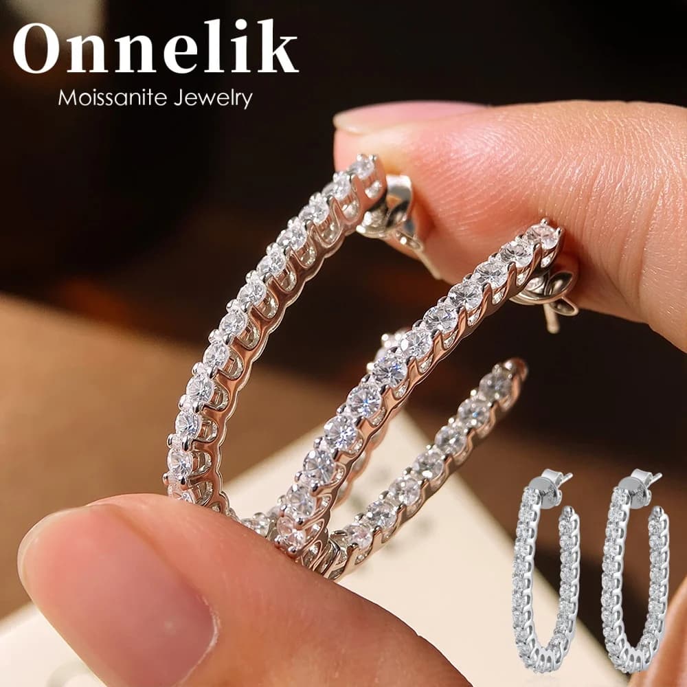 Orecchini a lobo Onnelik con moissanite da 0,04 carati per donna, scintillanti, classici, per matrimonio, compleanno, con diamante da laboratorio, gioielli in argento sterling S925