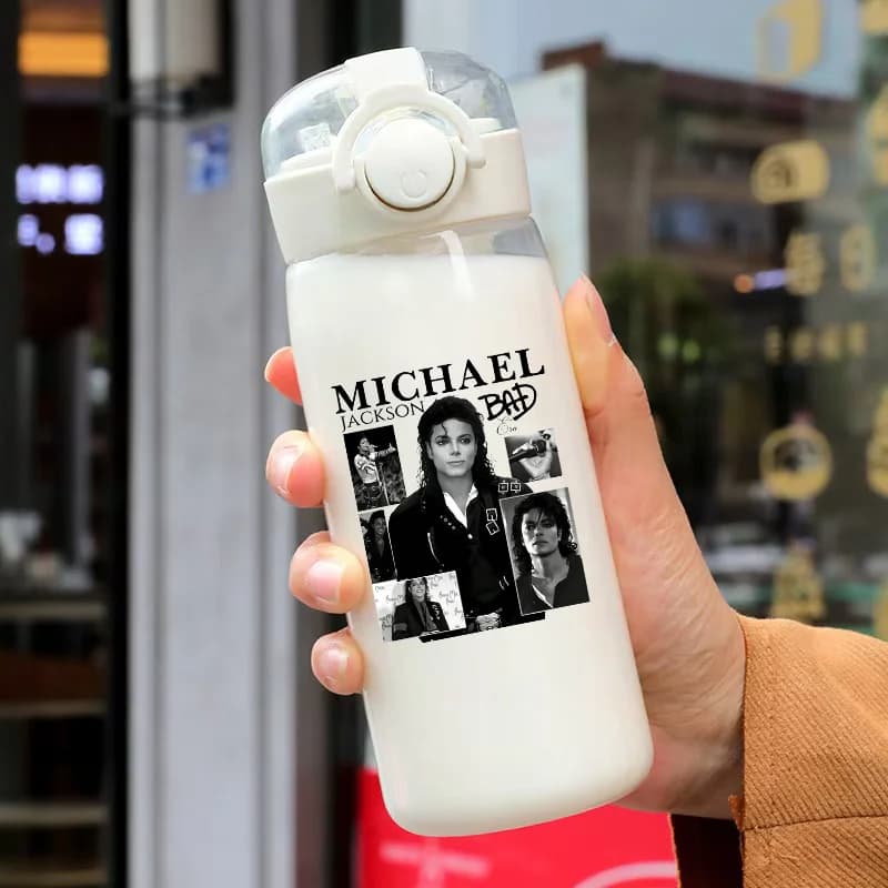 Bottiglia d'Acqua in Plastica Vintage Michael Jackson da 400ml, Borraccia Portatile alla Moda per Palestra e Viaggio, Trasparente e Antigoccia, Idea Regalo