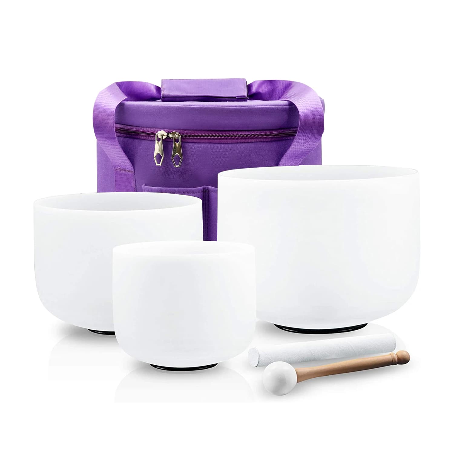 Hye-eun 3pcs 8"G 10"E 12"C Frosted Quartz Crystal Singing Bowl Chakra Set for Sound Healing Keep Balance with/without Carry Bag