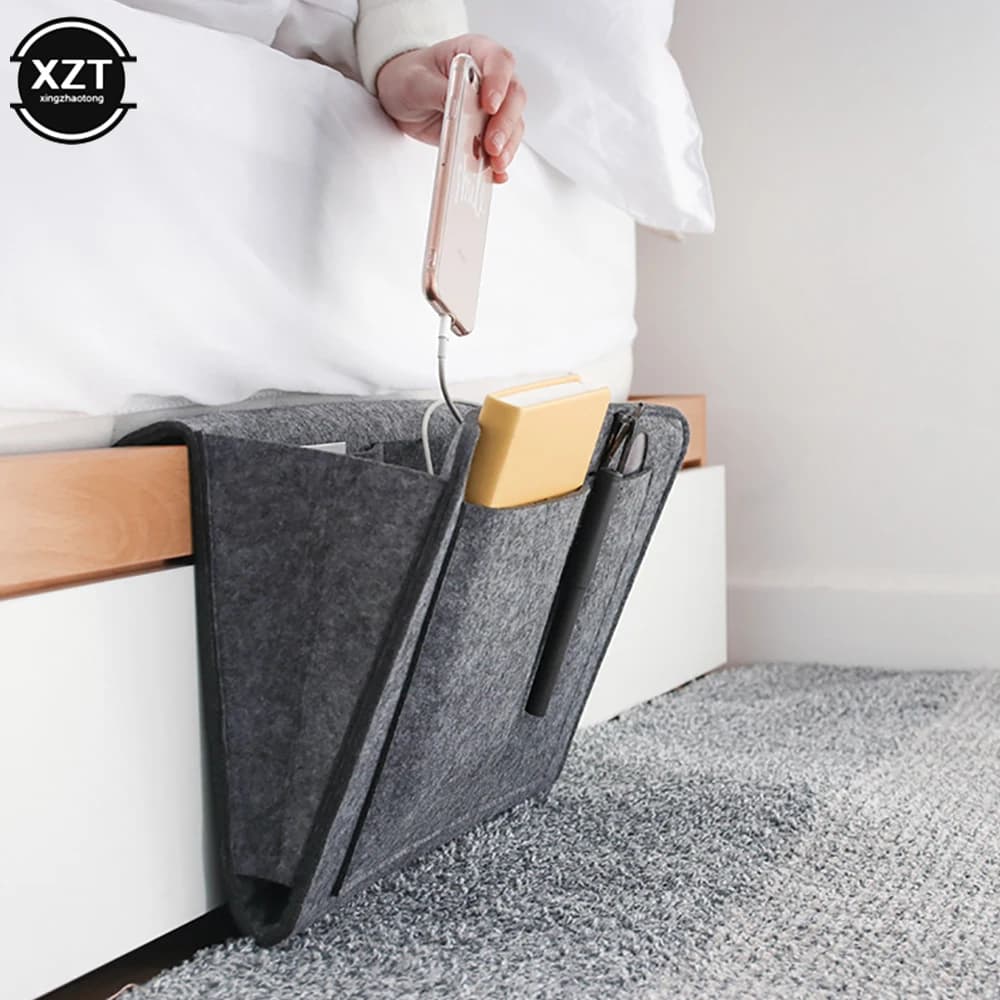 1pc felt bedside table organizer phone book magazine pockets hanging bag storage box for children's bed side sofa Pouc