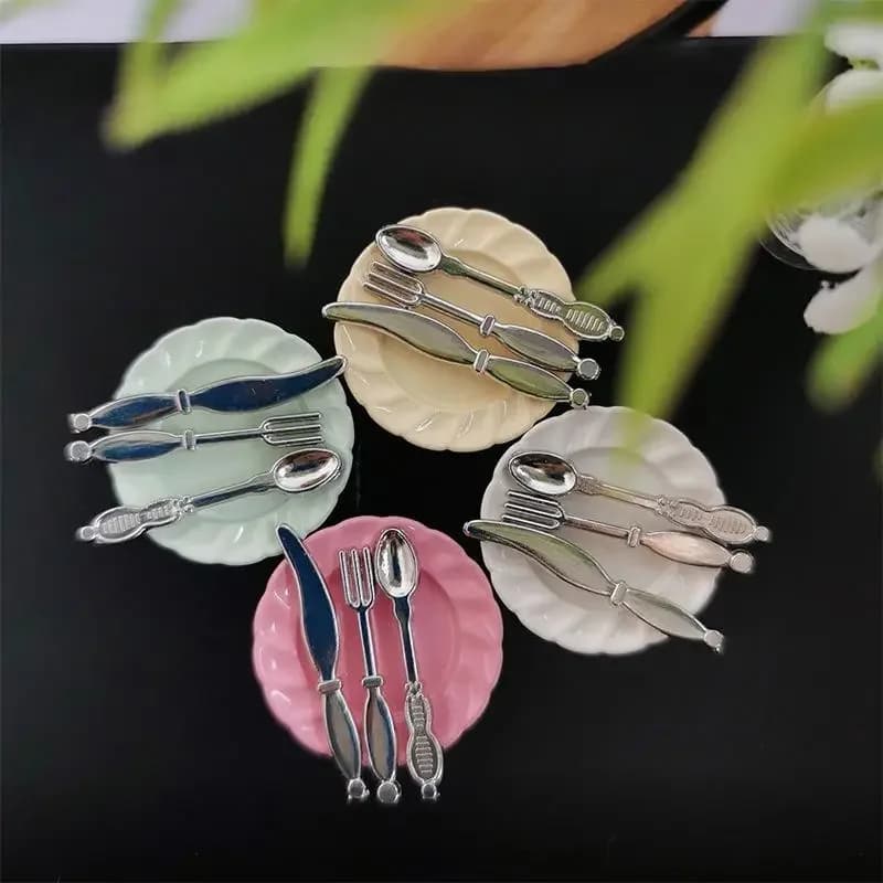 1 Set Miniature Doll House Knife Fork Knife Skulls Flat Model Kitchen Accessories for Doll House Decoration Children Imitation Games Toys