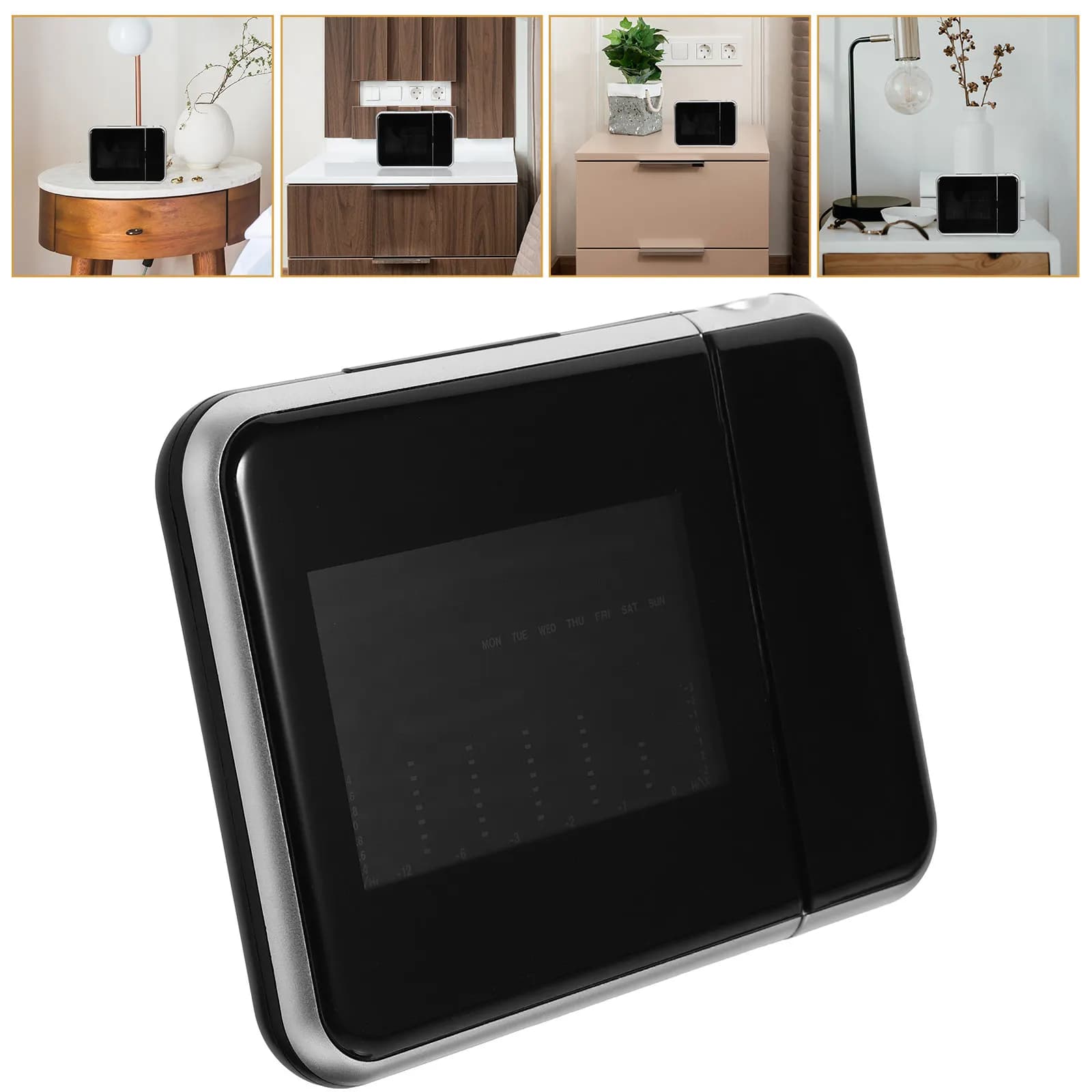 Sveglia con Proiezione LED, Orologio Digitale Moderno da Tavolo, Display 12/24 Ore, Regolabile a 90 Gradi per Parete e Soffitto