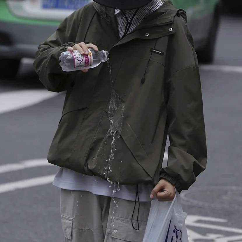 Outdoor Men's Jacket Hooded Windbreaker Spring Autumn Loose Workwear Style Cityboy Top Trendy Waterproof Zipper Closure