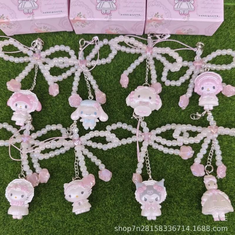Sanrio Characters Blind Box Pearl Bow Series Cute Anime Figure Hello Kitty My Melody Kuromi Doll Pendant Collect Ornaments