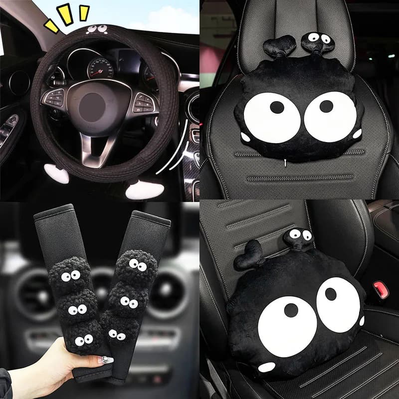 Cartoon Cute Animal Small Coal Ball coprivolante per Auto poggiatesta automatico cuscino per collo cuscino per cintura di sicurezza accessori per Auto