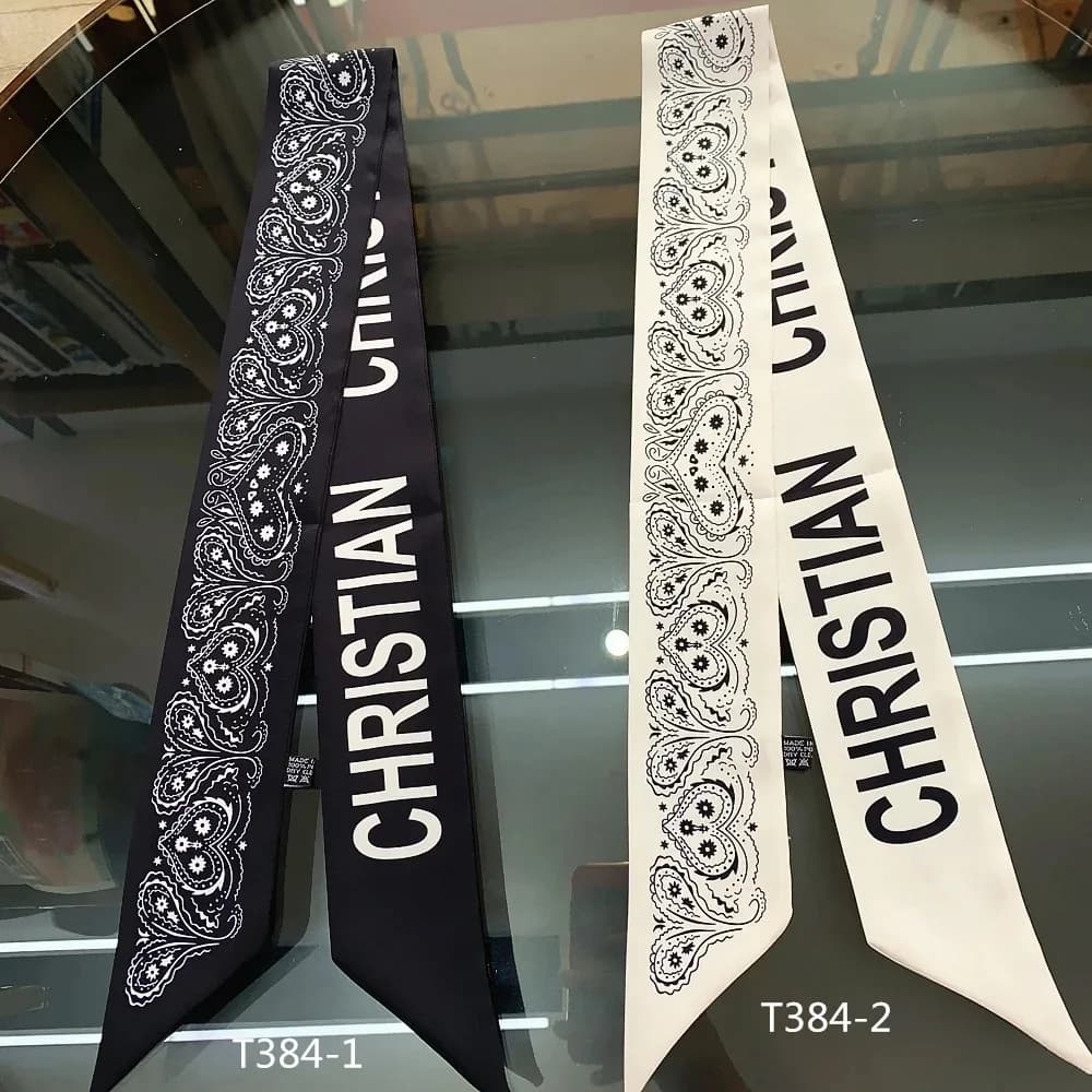 Versatile Black White Heart Shaped Lady's Small Scarf Handle Ribbon Hairband Bag Wrap Korean Style Polyester Fiber Scarf