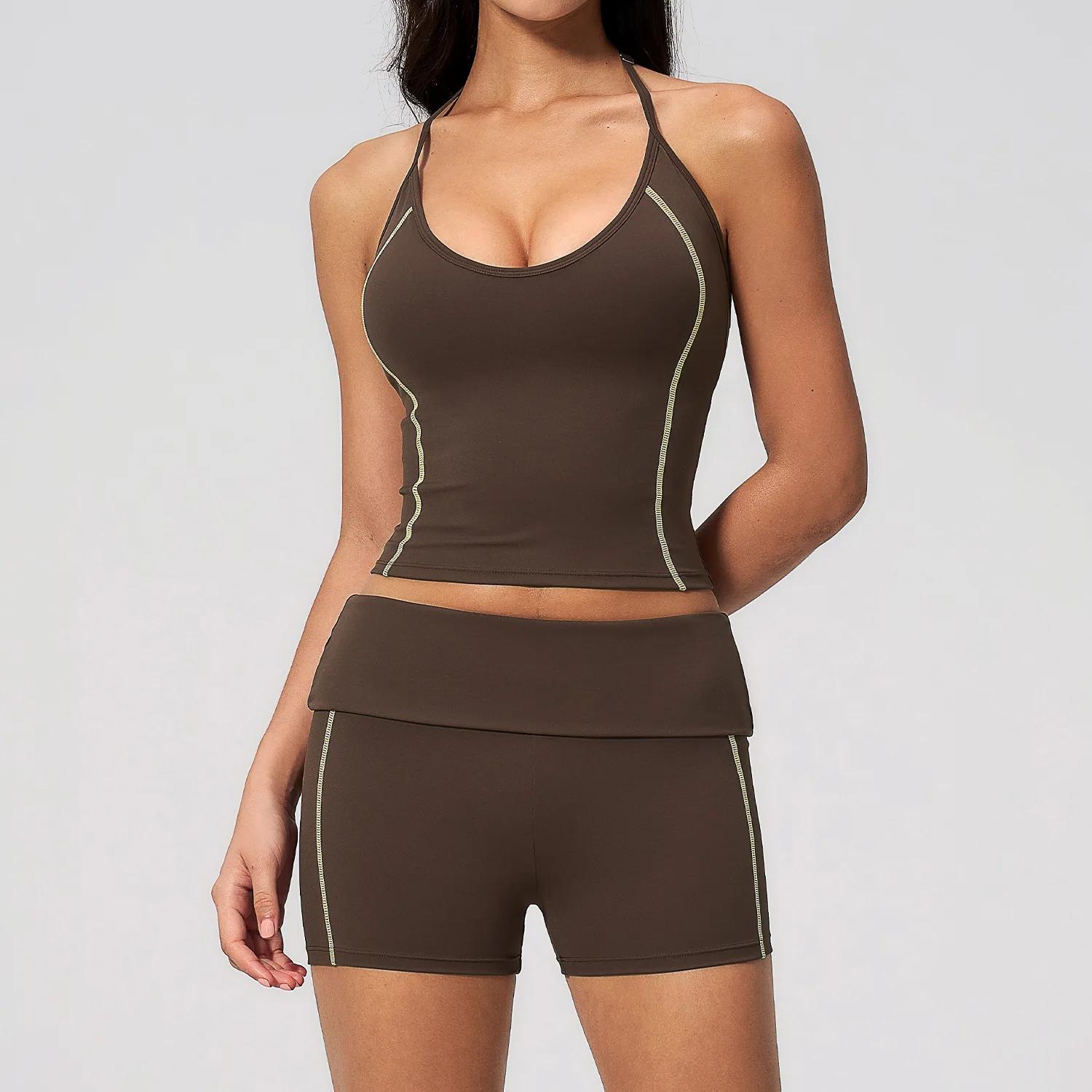 Athletic Wear Yoga Set 2PCS Gym Set Women Backless Tops High Waist Shorts Gym Suit Fitness Sports Bras Sportswear Workout Sets