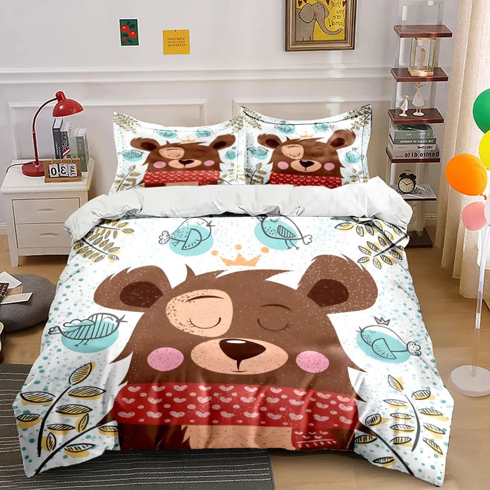Orso che indossa una sciarpa rossa in modo silenzioso. Set di biancheria da letto con copripiumino morbido e confortevole, include 1 copripiumino e 2 federe.