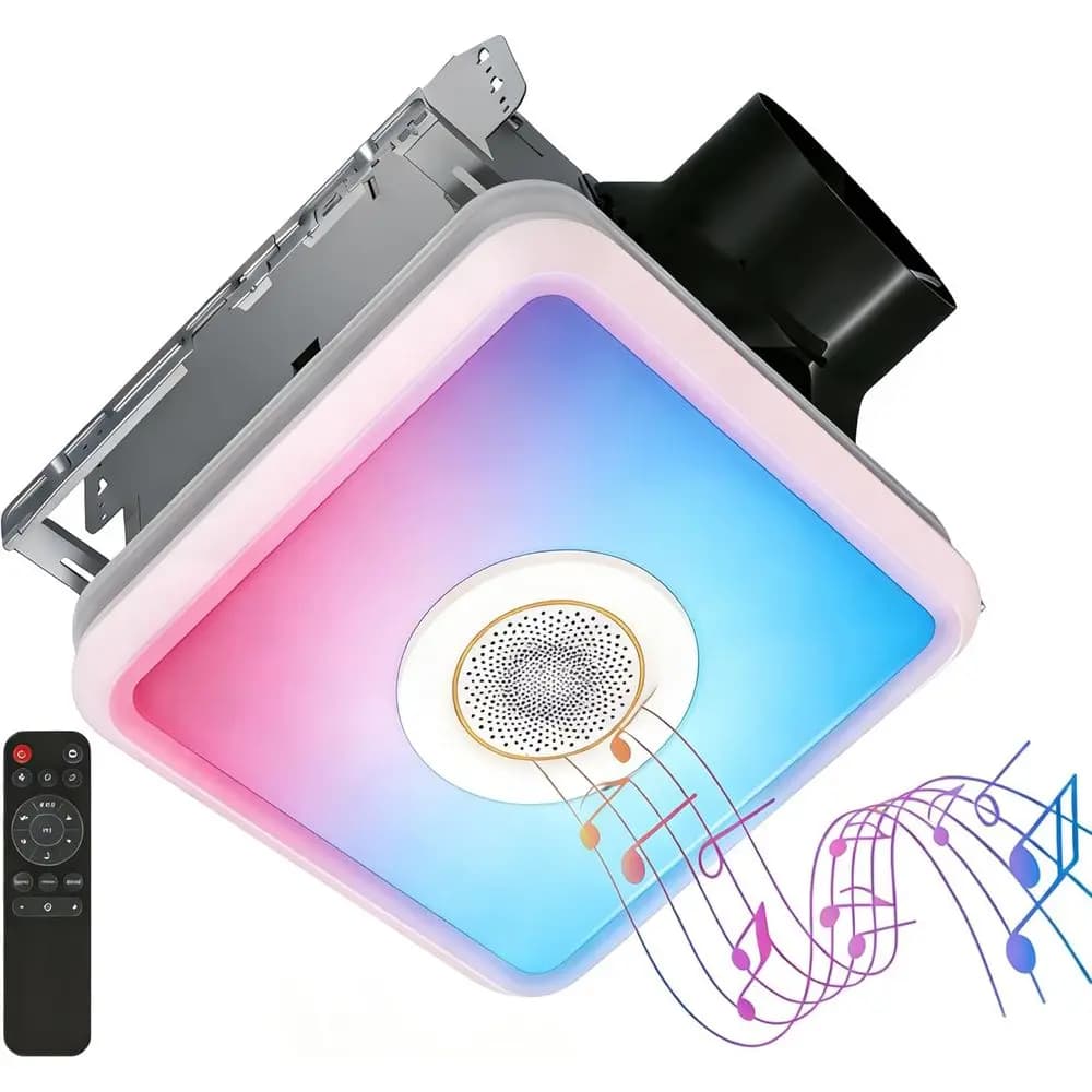 Ventilatore da Bagno da 160CM con Luce e Altoparlante Bluetooth, 7 Luci RGB e Sincronizzazione Musicale, Luce 1500Lm 3000K/4000K/5000K, Luce Notturna