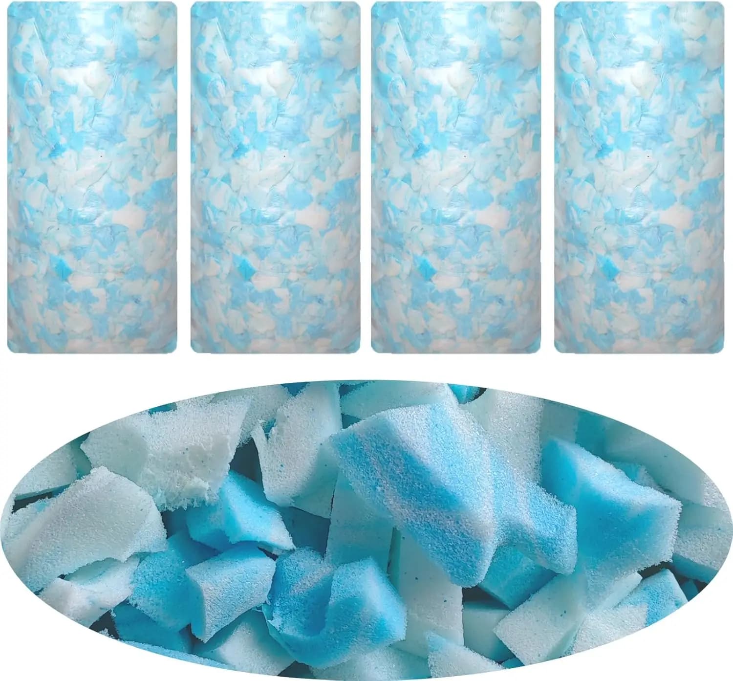 Imbottitura in Memory Foam Morbido Sfilacciato da 9 kg con Gel per Cuscini, Divanetti e Letti per Cani - Blu e Bianco