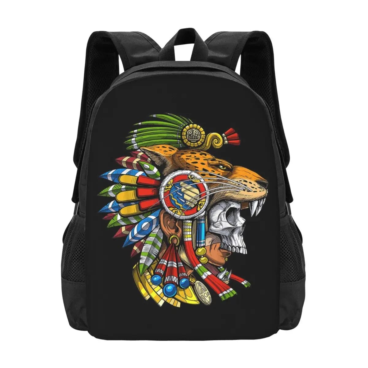 Zaino con Maschera Azteca Guerriero Jaguar e Teschio, Ispirato alla Mitologia Maya - Hot Sale Daypack, Borsa a Tracolla, Borsa per la Scuola, per Uomo e Donna