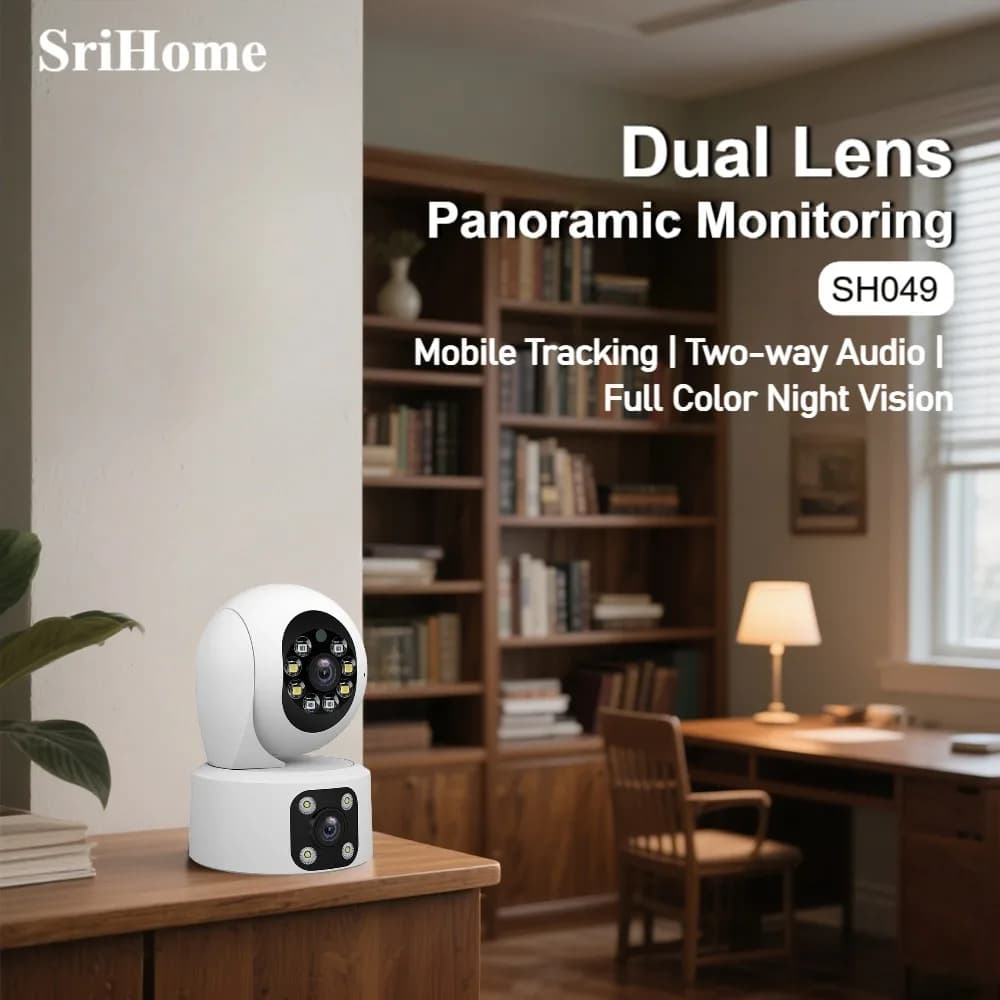 Srihome Telecamera WiFi da 4 MP con doppio schermo 600K Luce H.265 Baby Monitor Visione notturna PTZ Sicurezza IP Cam CCTV Sorveglianza SH049
