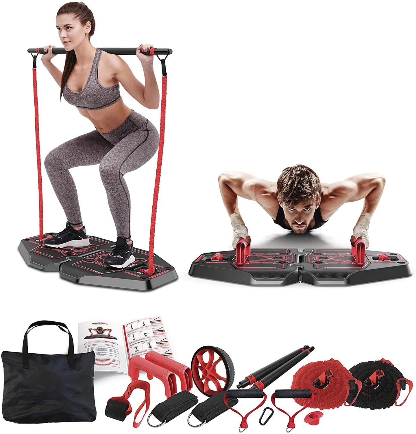 Multifunctional Portable Fitness Kit Exercise Equipment Roller Wheel Strength AB Traction Bar for Total Body Training