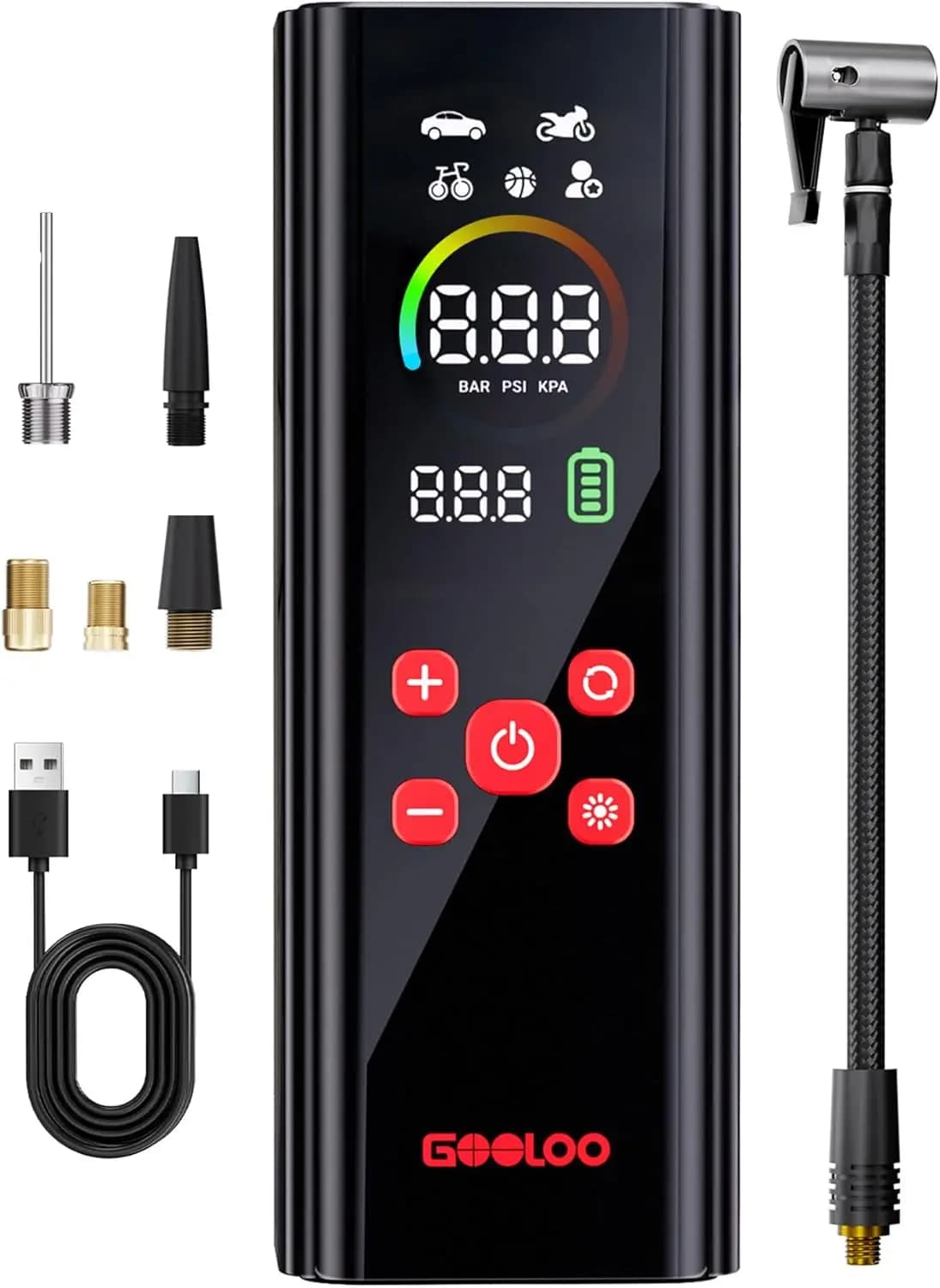 Compressore d'aria portatile con schermo LED a colori, pompa d'aria 4 volte più veloce, spegnimento automatico per auto, bici, palloni