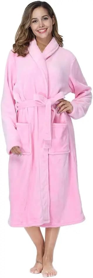 Women's Fleece Plush Long Robe, Warm Bathrobe for Sleepwear